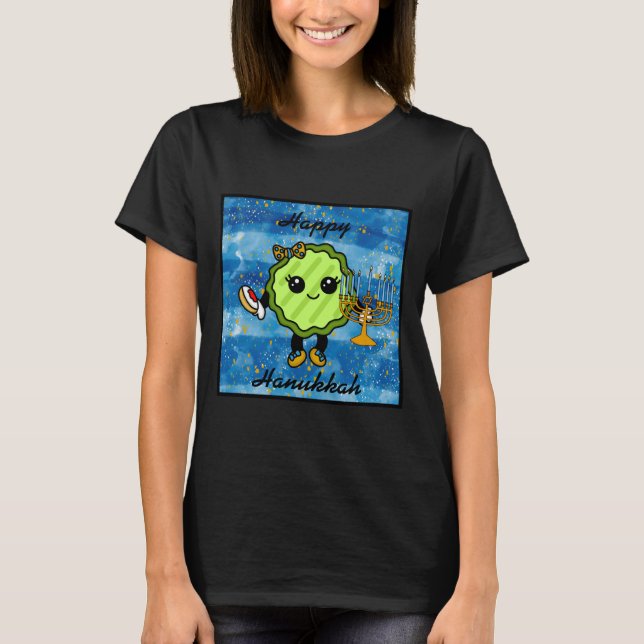 Lycklig Hanukkah | Funny Helgdag Pickle T Shirt (Framsida)
