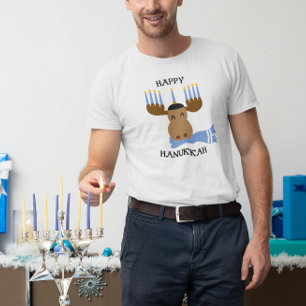Lycklig Hanukkah Funny Moose Menorah T Shirt