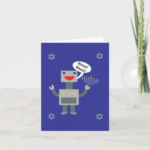 Lycklig Hanukkah Funny Robot Bsov Blue Personalize Helgkort