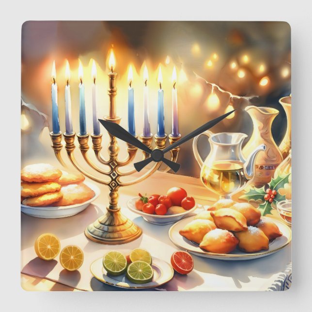 Lycklig Hanukkah Fyrkantig Klocka (Framsida)