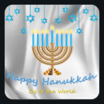 Lycklig Hanukkah Fyrkantigt Klistermärke<br><div class="desc">Oy to the World</div>