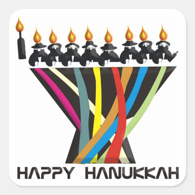 Lycklig Hanukkah Fyrkantigt Klistermärke (Framsida)