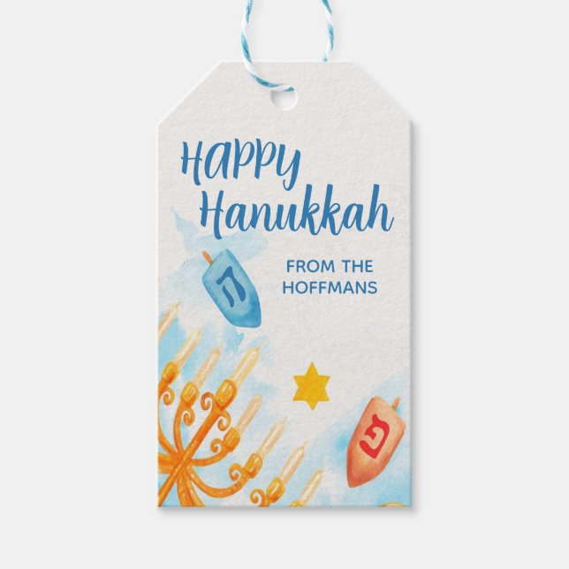 Lycklig Hanukkah Gift Märkre Menorah Presentetikett (Framsidan)