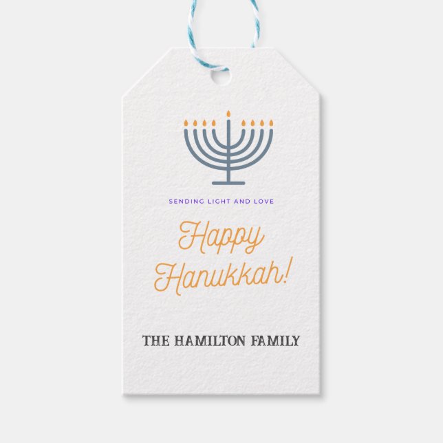 Lycklig Hanukkah Gift-Märkrn - anpassa namn Presentetikett (Framsidan)