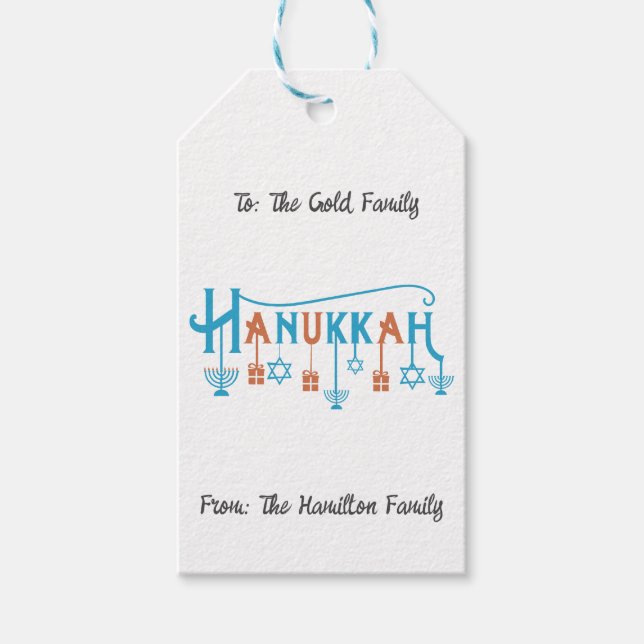 Lycklig Hanukkah Gift-Märkrn - anpassa namn Presentetikett (Framsidan)