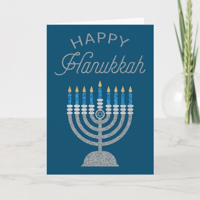Lycklig Hanukkah Glitter-hälsningskort Tack Kort (Framsida)