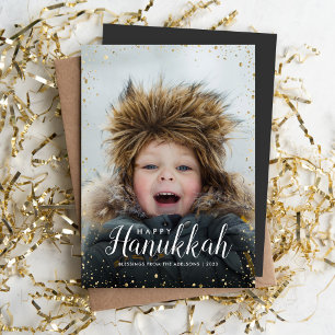 Lycklig Hanukkah   Glitz Faux Glitter Photo Overla Julkort