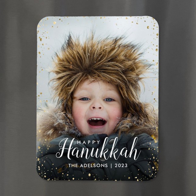 Lycklig Hanukkah | Glitz Faux Glitter Photo Overla Magnet (Skapare uppladdad)