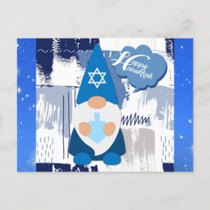 Lycklig Hanukkah Gnome Dreidel Cute Blue Vykort