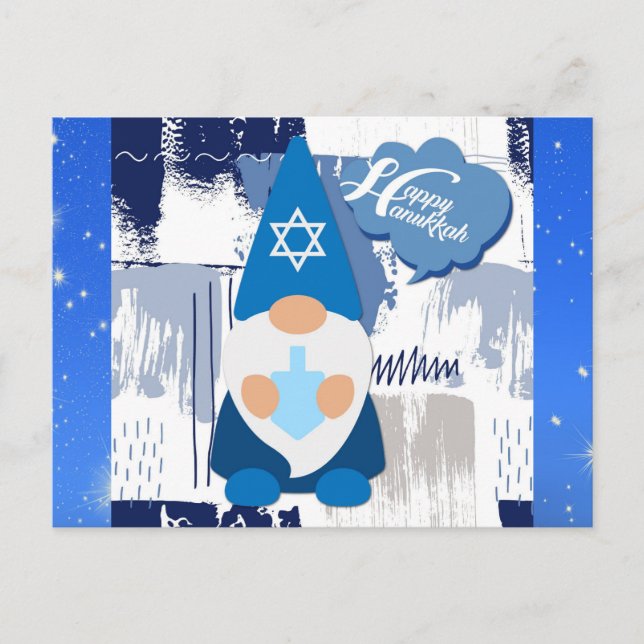 Lycklig Hanukkah Gnome Dreidel Cute Blue Vykort (Framsida)