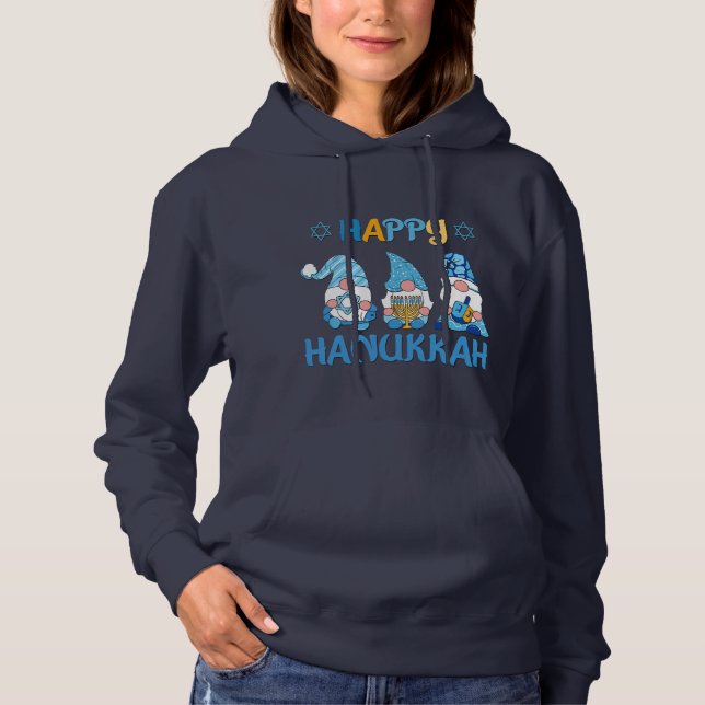 Lycklig Hanukkah Gnomes Dreidel Menorah T Shirt (Framsida)