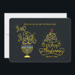 Lycklig Hanukkah God jul Helgdag Card Julkort<br><div class="desc">Ett "lycklig all"-helgdag med en menorah och Julgran mot en svart bakgrund. Kortet är enkelt att anpassa med din text, ditt teckensnitt och ditt teckensnitt färg. Inte exakt vad du är tittar för? Alla våra produkter kan vara designad anpassningsbar för att uppfylla dina behov utan kostnad för extra. Kontakta oss...</div>