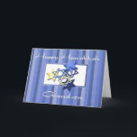Lycklig Hanukkah Grandson Card Helgkort<br><div class="desc">Hanukkah-kort för sonson med David-stjärnor på blå strimlad bakgrund.</div>