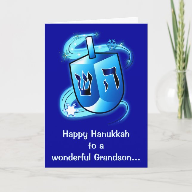 Lycklig Hanukkah Grandson with Spinning Dreidel Helgkort (Framsida)