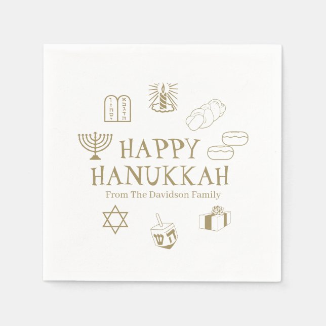 Lycklig Hanukkah guld, den vita anpassningsbarna n Pappersservett (Framsidan)