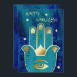 Lycklig Hanukkah. Guld Hamsa Hand Julkort<br><div class="desc">Lycklig Hanukkah. Elegant Festive Gold Foil Hamsa Hand Lucky Symbol och David har designat anpassade Hanukkah Greeting Card / Hanukkah Firande inbjudningar med personlig text. Matchningskort,  inbjudningar till partier,  favoriter och gåvor som finns tillgängliga i de judiska Helgdagarna/Hanukkah-kategorin i vår butik.</div>