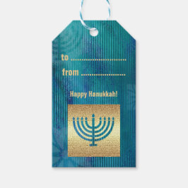 Lycklig Hanukkah. Guld Menorah Anpassningsbar Presentetikett