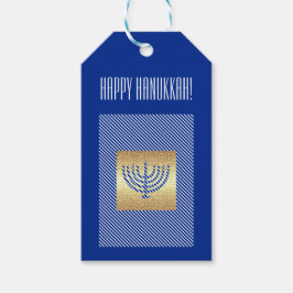 Lycklig Hanukkah. Guld Menorah Anpassningsbar Presentetikett