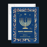Lycklig Hanukkah. Guld Menorah Helg Vykort<br><div class="desc">Lycklig Hanukkah. Elegant Festive Gold Foil Menorah och Stars of David Postcard med personlig namn. Matchningskort och gåvor finns tillgängliga i de judiska Helgdagarna/Hanukkah-kategorin i vår butik.</div>