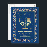 Lycklig Hanukkah. Guld Menorah Helg Vykort<br><div class="desc">Lycklig Hanukkah. Elegant Festive Gold Foil Menorah och Stars of David Postcard med personlig namn. Matchningskort och gåvor finns tillgängliga i de judiska Helgdagarna/Hanukkah-kategorin i vår butik.</div>
