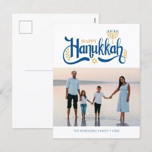’Lycklig Hanukkah’ Guld Menorah Helg Vykort