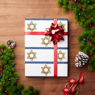 Lycklig Hanukkah Guld stjärnan David White Blue Presentpapper