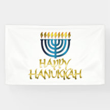 Lycklig Hanukkah Guld Teal Menorah Banner