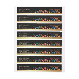 Lycklig Hanukkah Guld Traditional Menorah Symbols Etikettband