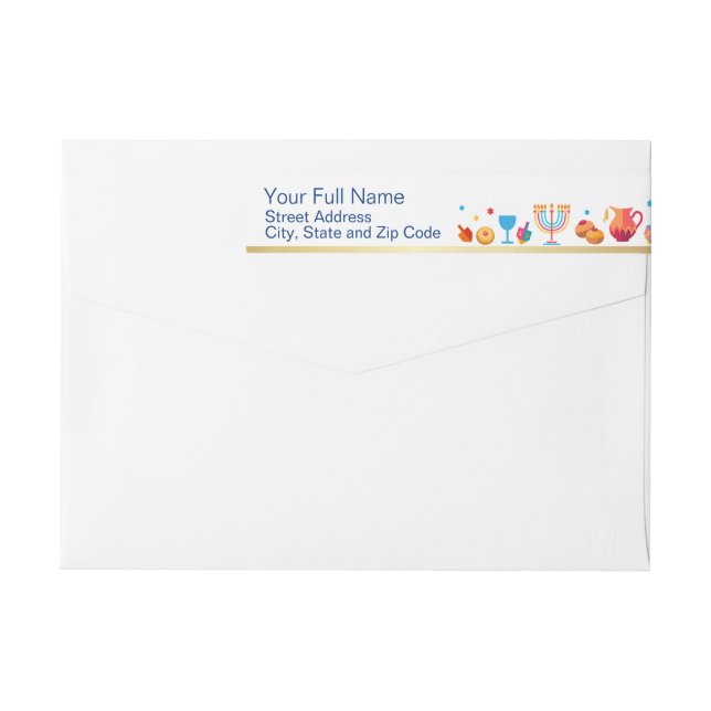 Lycklig Hanukkah Guld Traditional Menorah Symbols Etikettband (Baksidan)