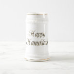 Lycklig Hanukkah Guld Typography Elegant Chanukah Sejdel<br><div class="desc">Lycklig Hanukkah Golden Text Typography Elegant Chanukah Festival Ljus Firande Beer Stein Mugg</div>