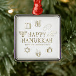 Lycklig Hanukkah guld vita tullnamn gynnar Julgransprydnad Metall<br><div class="desc">Lycklig Hanukkah,  anpassa namn-presenten för familjen gynnar helgdag Ornament. Lycklig Hanukkah,  Lycklig Chanukah,  Hanukkah Sameach!,  Chag Sameach!,  Chag Urim Sameach! faux guld och white</div>