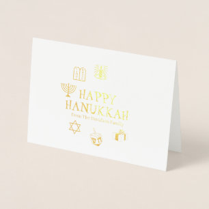 Lycklig Hanukkah guld, vitt tullnamn Folierat Kort