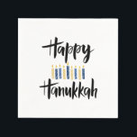 Lycklig Hanukkah Gult Blue Candles Pappersservett<br><div class="desc">Festive Hanukkah Helgdag papper napkin med en "Lycklig Hanukkah" i modern handskriven typografi och en dekoration av kandeller i klassiska skuggor av blått och gult. Kompileringsobjekt är tillgängliga. BACKGROUND FÄRG kan ändras med färg-alternativ för zazzle-bakgrund i online verktyg.</div>