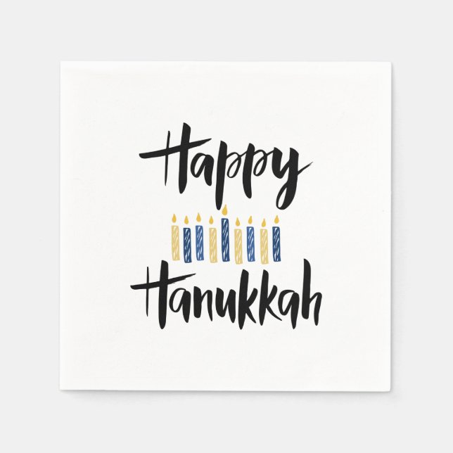 Lycklig Hanukkah Gult Blue Candles Pappersservett (Framsidan)