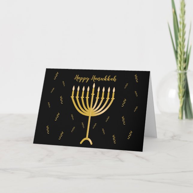 Lycklig Hanukkah hälsning med Golden Menorah Kort (Framsida)