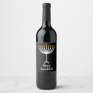 Lycklig Hanukkah hälsning med Menorah-illustratio Vinflaska Etikett