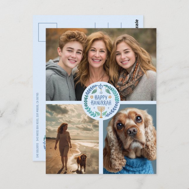 Lycklig Hanukkah Hand-Drawn ANPASSNINGSBAR 3 PHOTO Vykort (Fram/baksida)