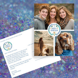 Lycklig Hanukkah Hand-Drawn ANPASSNINGSBAR 3 PHOTO Vykort