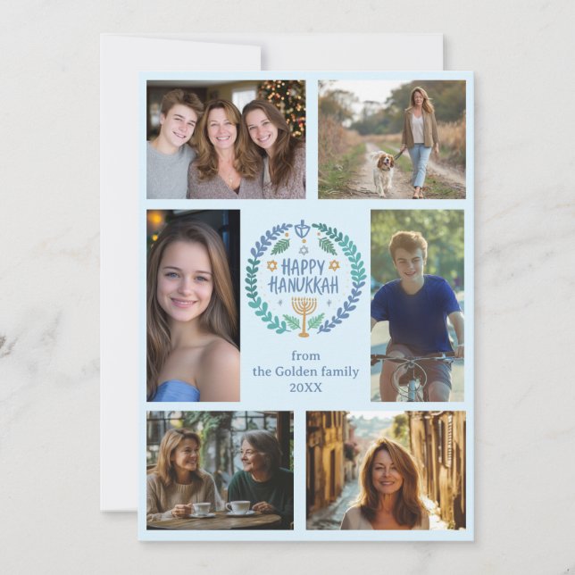LYCKLIG HANUKKAH Hand Drawn ANPASSNINGSBAR 6 PHOTO Julkort (Framsida)