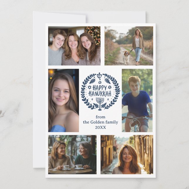 LYCKLIG HANUKKAH Hand Drawn ANPASSNINGSBAR 6 PHOTO Julkort (Framsida)