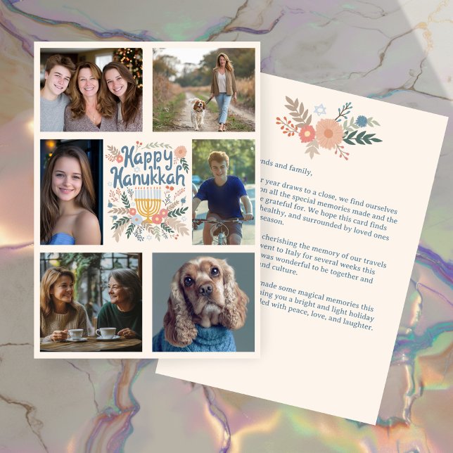 LYCKLIG HANUKKAH Hand Drawn ANPASSNINGSBAR 6 PHOTO Julkort (HAPPY HANUKKAH Hand-Drawn CUSTOM 6 PHOTO Holiday Card
)