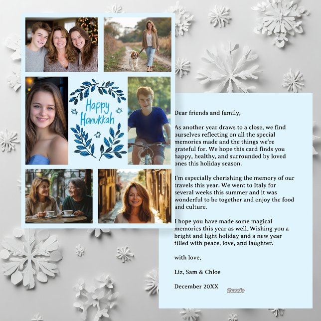 LYCKLIG HANUKKAH Hand Drawn ANPASSNINGSBAR 6 PHOTO Julkort (HAPPY HANUKKAH Hand-Drawn CUSTOM 6 PHOTO Family Collage Watercolor Holiday Card / Digital Download

)