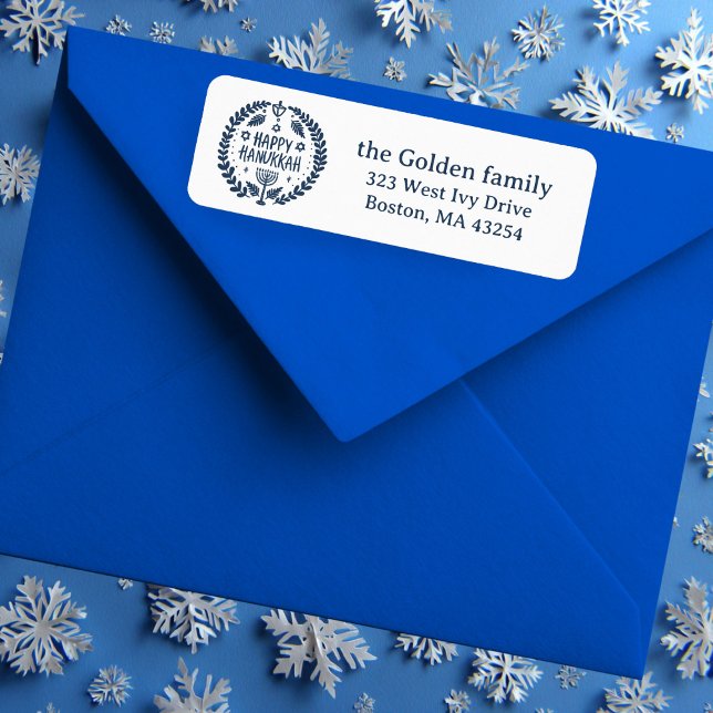 LYCKLIG HANUKKAH Hand Drawn Helgdag returadress Etikett (HAPPY HANUKKAH Hand-Drawn Holiday CUSTOM Chic Cute return address Label sticker
)