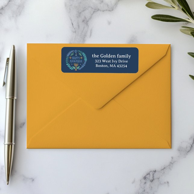 LYCKLIG HANUKKAH Hand Drawn Helgdag returadress Returadress Etikett (HAPPY HANUKKAH Hand-Drawn Holiday return address Label
)