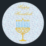 LYCKLIG HANUKKAH Hebrew ANPASSADE Stickers Runt Klistermärke<br><div class="desc">LYCKLIG HANNUKAH Helgdag Gift Stickers med stjärnor av David, Menorah och Hebrew Brev - Att bota odiskutabelt klassens stil är denna unika Hanukah-presentklistermärken är perfekt att ge leende på ansikte som dina vänner och familj har under Julhelgen!!!!!! Det här är ett vackert Hanukkah-redskap som har en underbar judisk symbol på...</div>