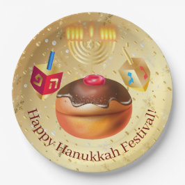 Lycklig Hanukkah Helgdag Donuts och Menorah Guld