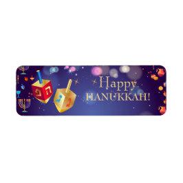 Lycklig Hanukkah Helgdag Guld Hanukkah Menorah Returadress Etikett