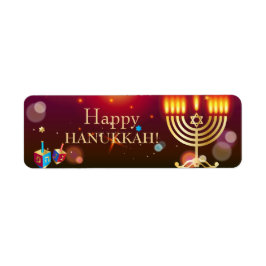 Lycklig Hanukkah Helgdag Guld Hanukkah Menorah Returadress Etikett