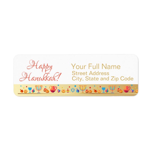 Lycklig Hanukkah Helgdag Guld Hanukkah Menorah Returadress Etikett (Framsidan)