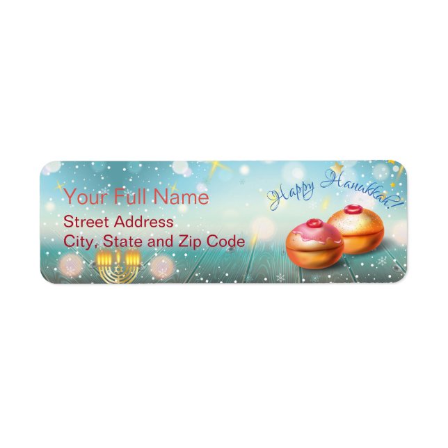 Lycklig Hanukkah Helgdag Guld Hanukkah Menorah Returadress Etikett (Framsidan)